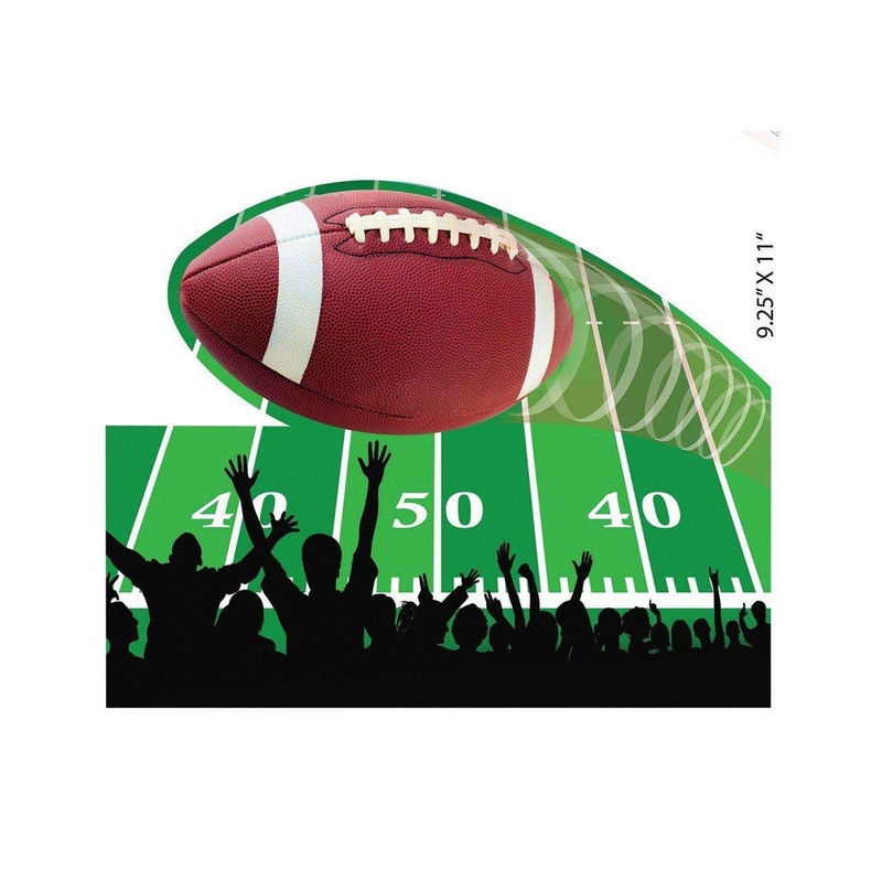 Football Party 4 Piece Wall Decorative Cutouts 1 15" by 6" Cutout, 1 9.25" by 11" Cutout, 1 9.5" by 5.75" Cutout, and 1 11"by 13.5" Cutout