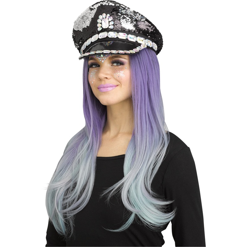 Festival Womens Rave Costume Hat Black Beaded
