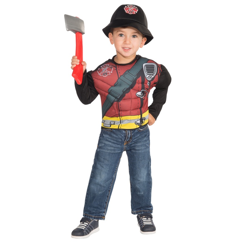Fireman Muscle Chest Boys Costume Shirt Set OS
