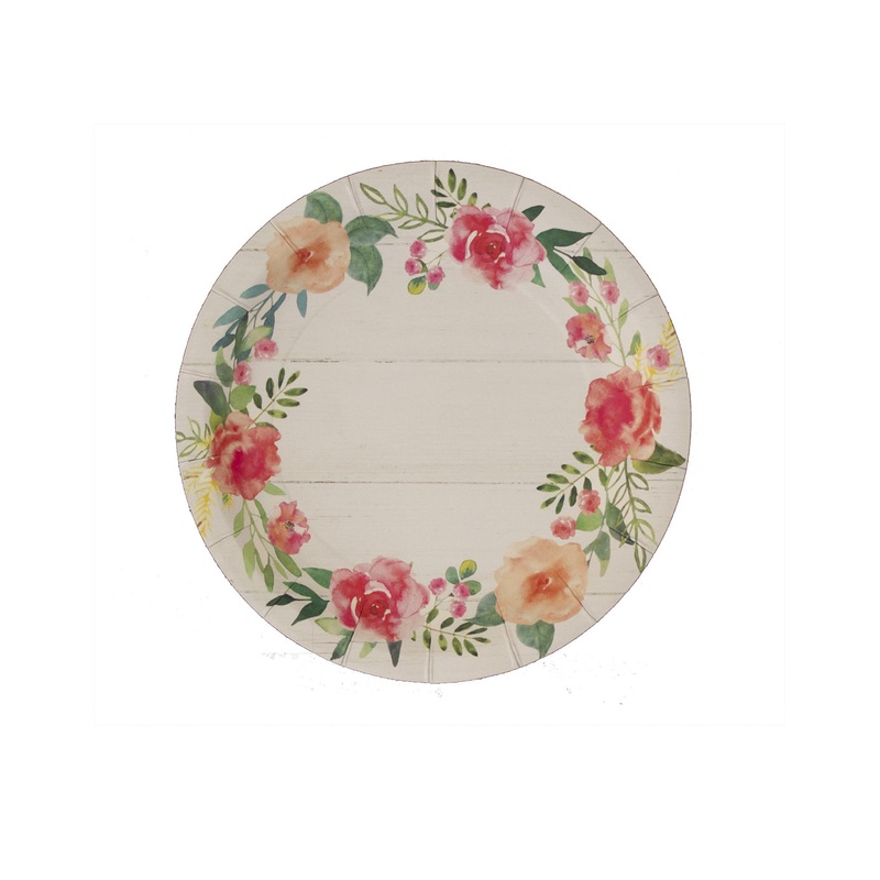 Floral Wreath Shiplap Chic Party 7 Inch Round Plates 7 Inch Round Plates