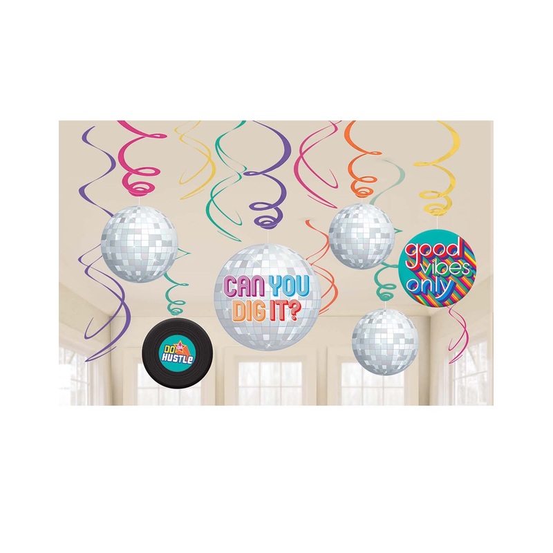Good Vibes Disco Party Decorations 12 Swirls: 3 of 7" Cutouts & 3 of 5" Cutouts