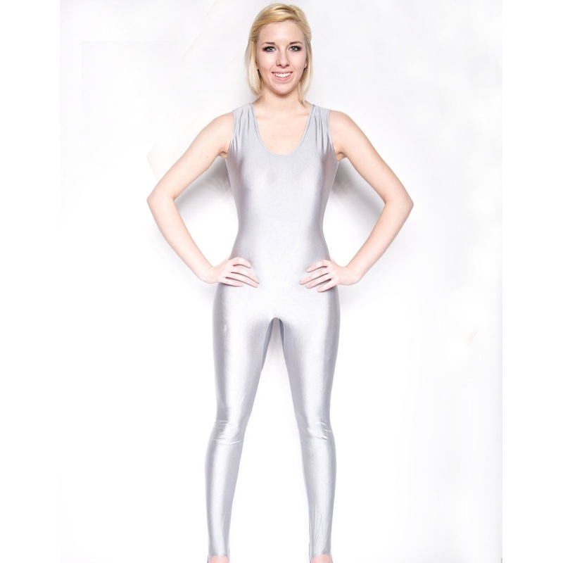Gray Scoop Neck Sleeveless Shiny Spandex Aerobic Yoga Active Wear Dance Unitard Bodysuit S