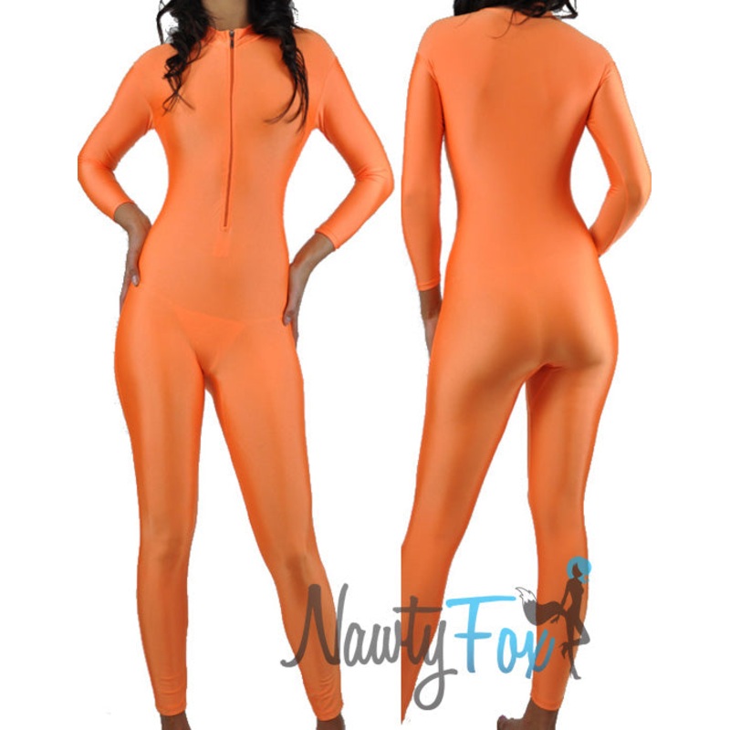 Orange Mock Neck Long Sleeve Unitard Dancewear Bodysuit Costume-Reg and Plus Size 2XL