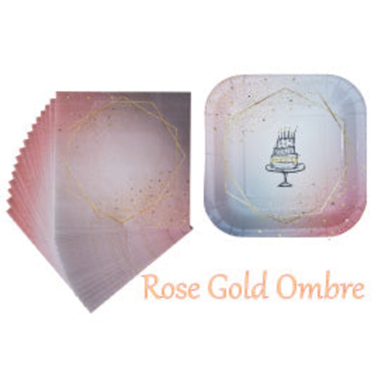 Rose Gold Ombre Girls Party Supplies & Decorations 8 of 7" Square Plates