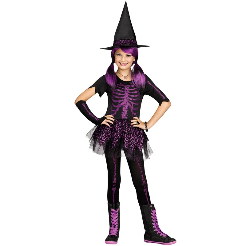 Skeleton Witch Girls Gothic Halloween Costume Large 12-14