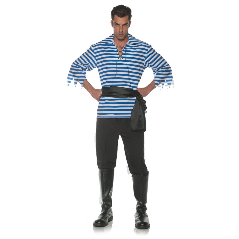Blue Striped Mens Adult Pirate Costume Mens Extra Extra Large
