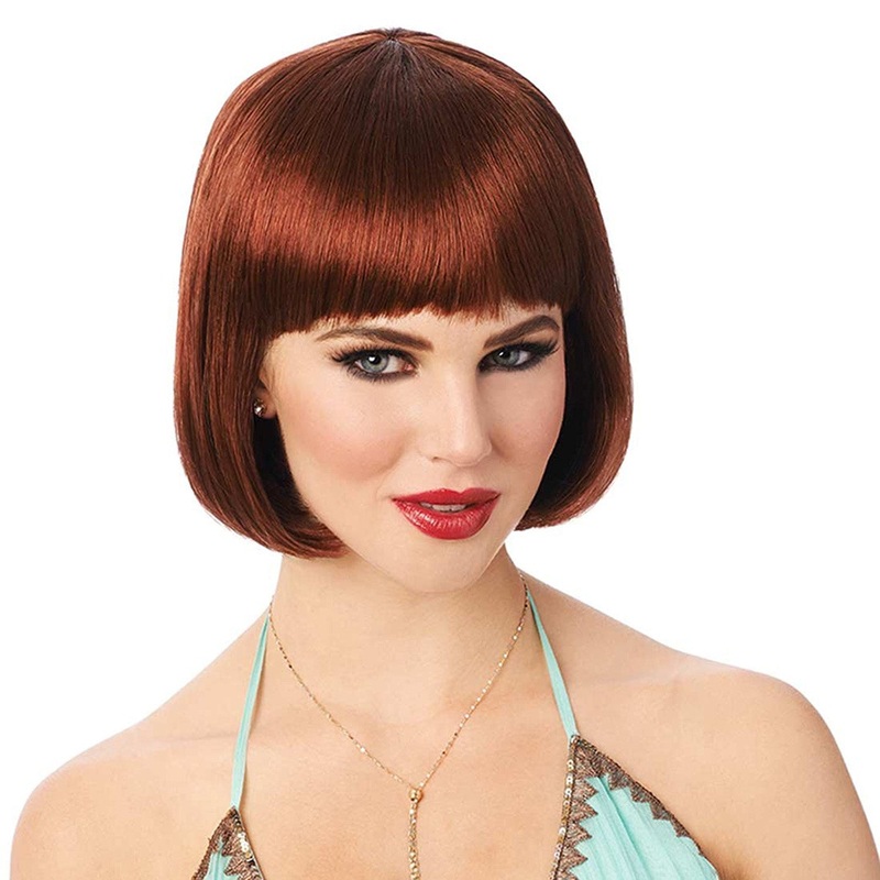 Short Straight Flapper Bob Womens 20's Costume Wig Red