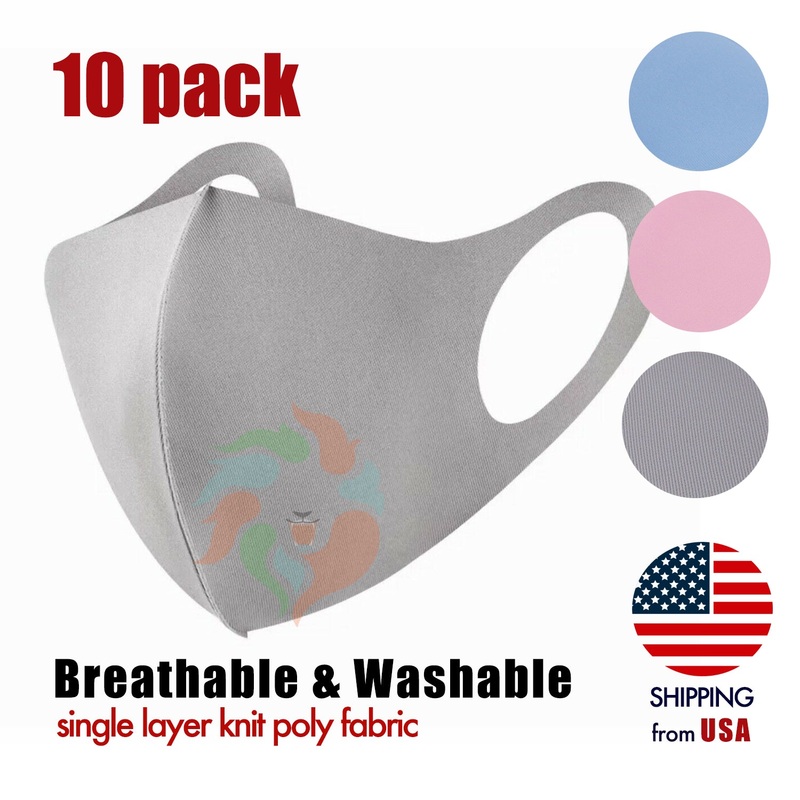 [10 PACK] Face Mask 1-LAYER Fabric PINK|BLUE|GRAY S/M Gray
