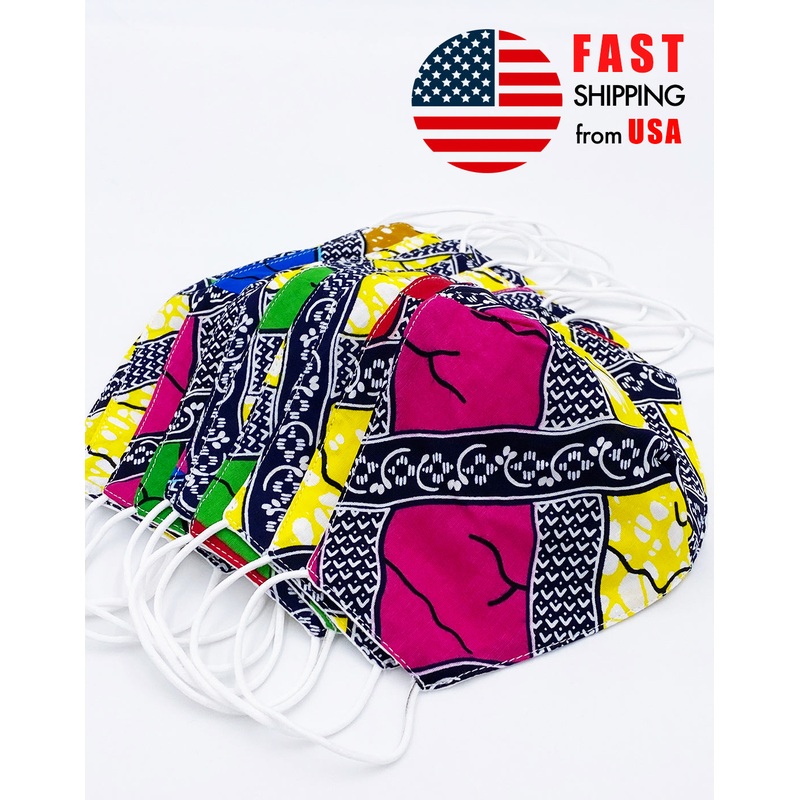 African Print Cotton Wax Cloth Face Mask-M004 Standard Adult One Size
