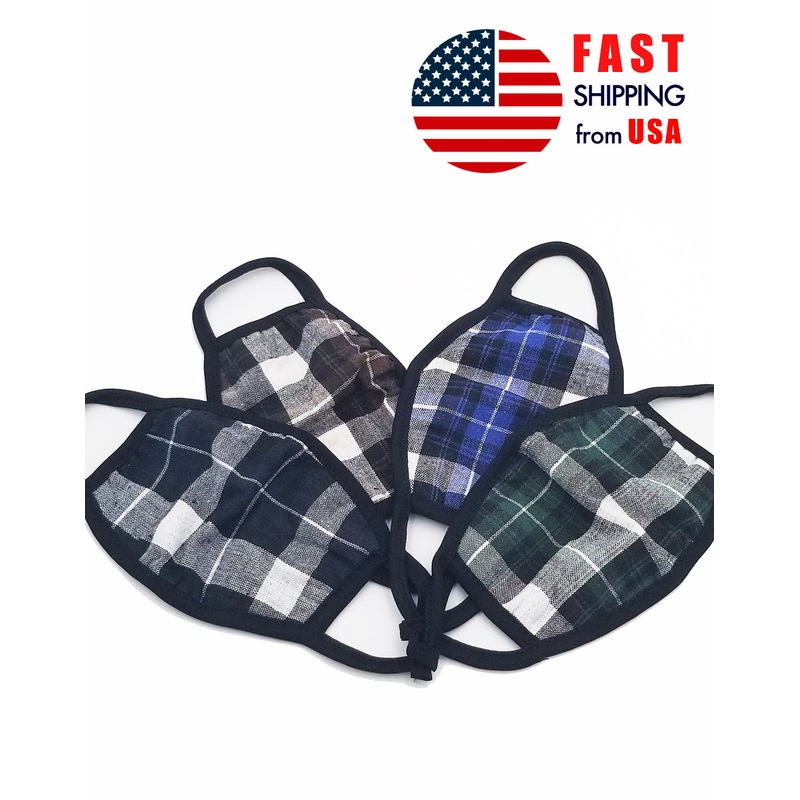 Classic Plaid Cotton Lycra Face Mask Black