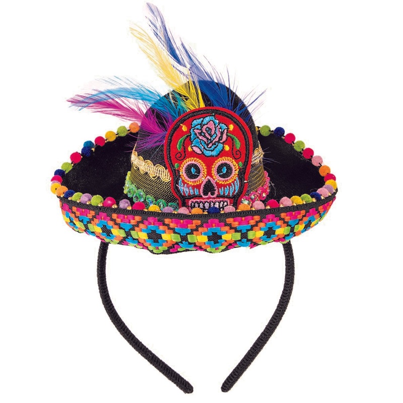 Day Of The Dead Mini Sombrero Headband Adult One Size