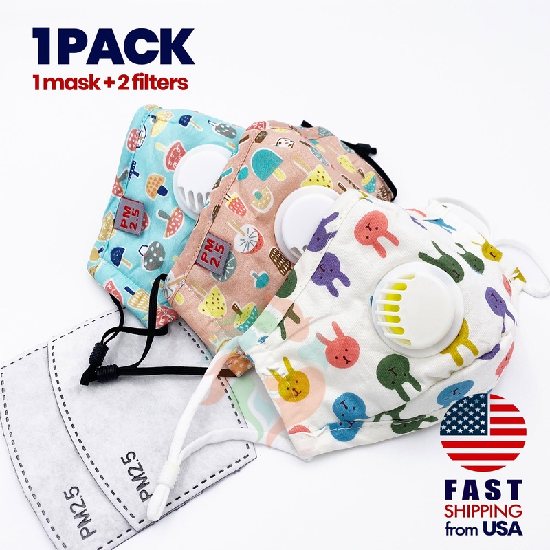 Kids Bunny Mushroom Print Cotton Mask Blue Mushroom Popsicles