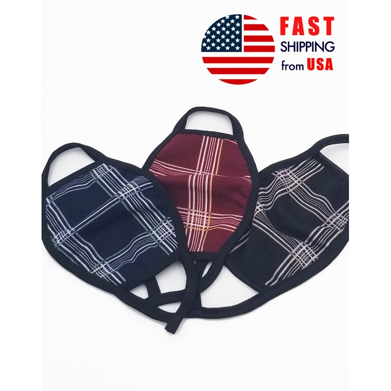 Multi Color Plaid Cotton Face Mask Burgundy
