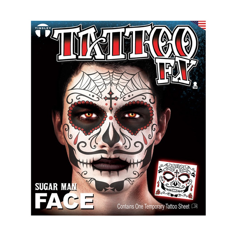 Sugar Skull Face Temporary Tattoo Adult One Size