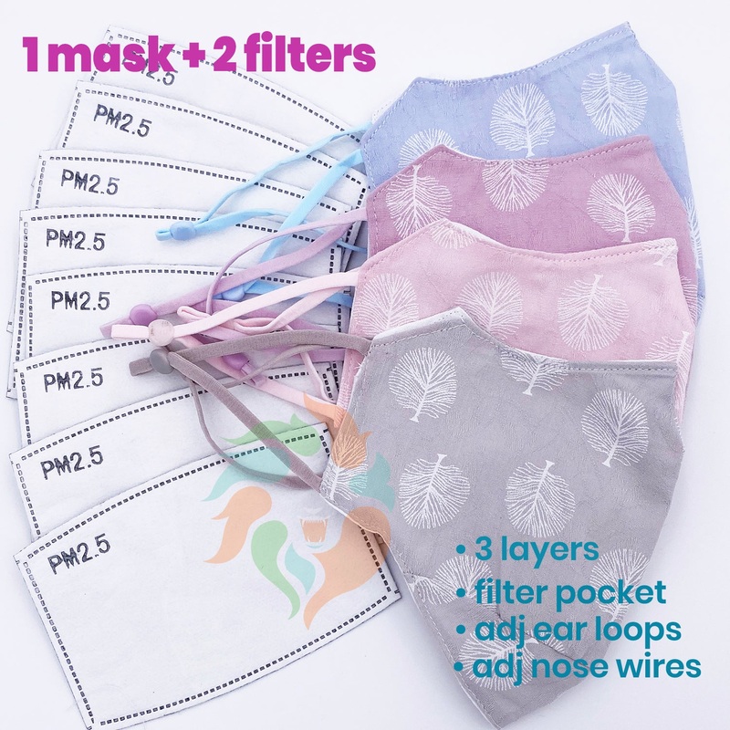 Tree Linen Cotton 3 Layer Mask PINK|PURPLE|BLUE|GRAY Light Gray