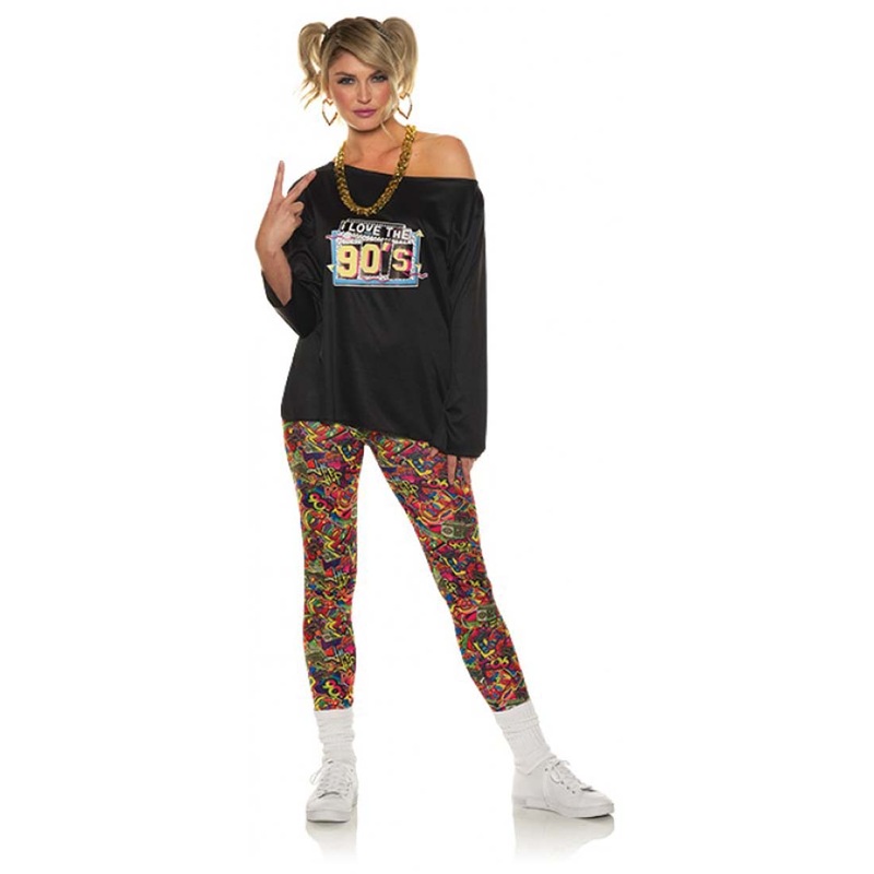 90s Print Womens Costume Leggings Womens Large