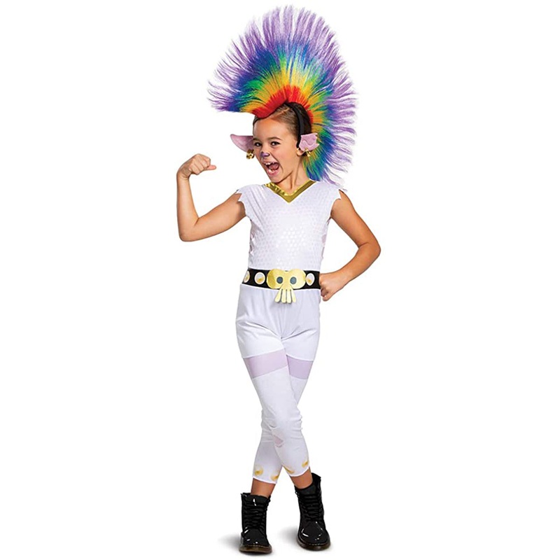 Barb Girls Rainbow Trolls Costume With Wig Girls 7-8