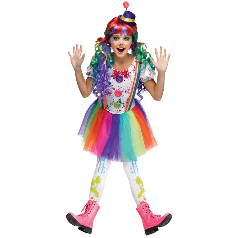Crazy Color Clown Girls Child Circus Costume Child Small 4-6
