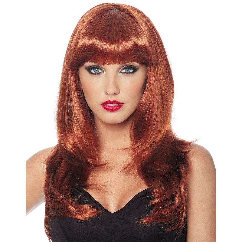 Natural Red Curly Bangs Layered Wig Adult Wig