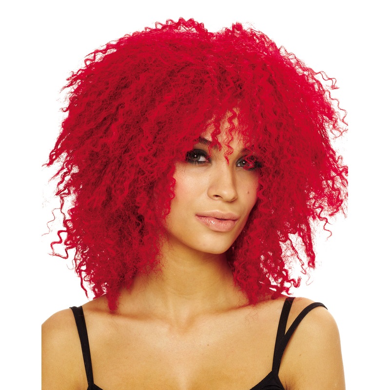 Red Rock Star Punk Cripmped Perm Wig Adult Wig