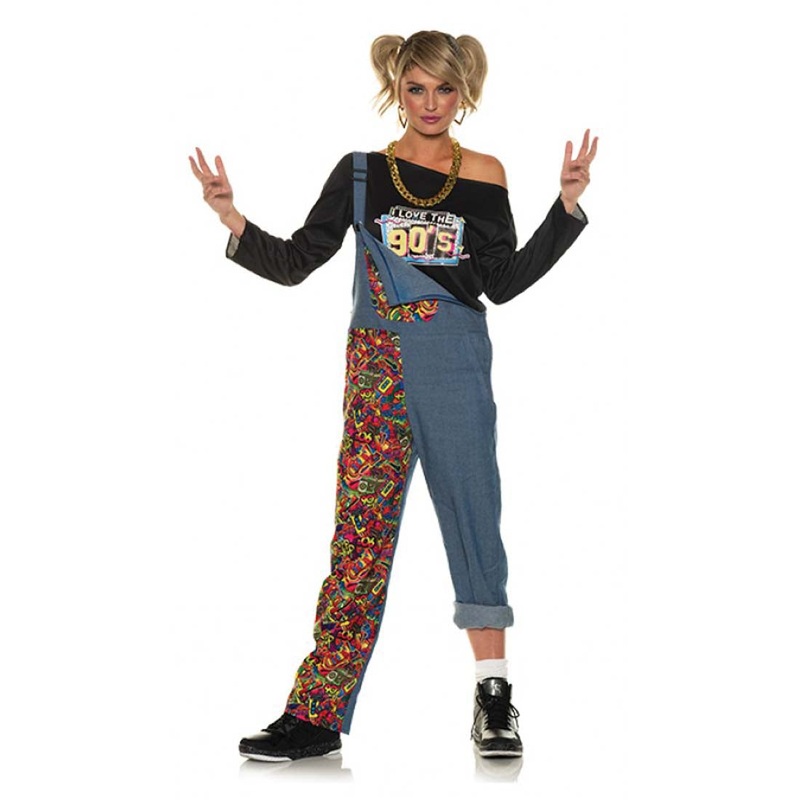 Word Up Womens 90s Hip Hop Costume Overalls Womens Small