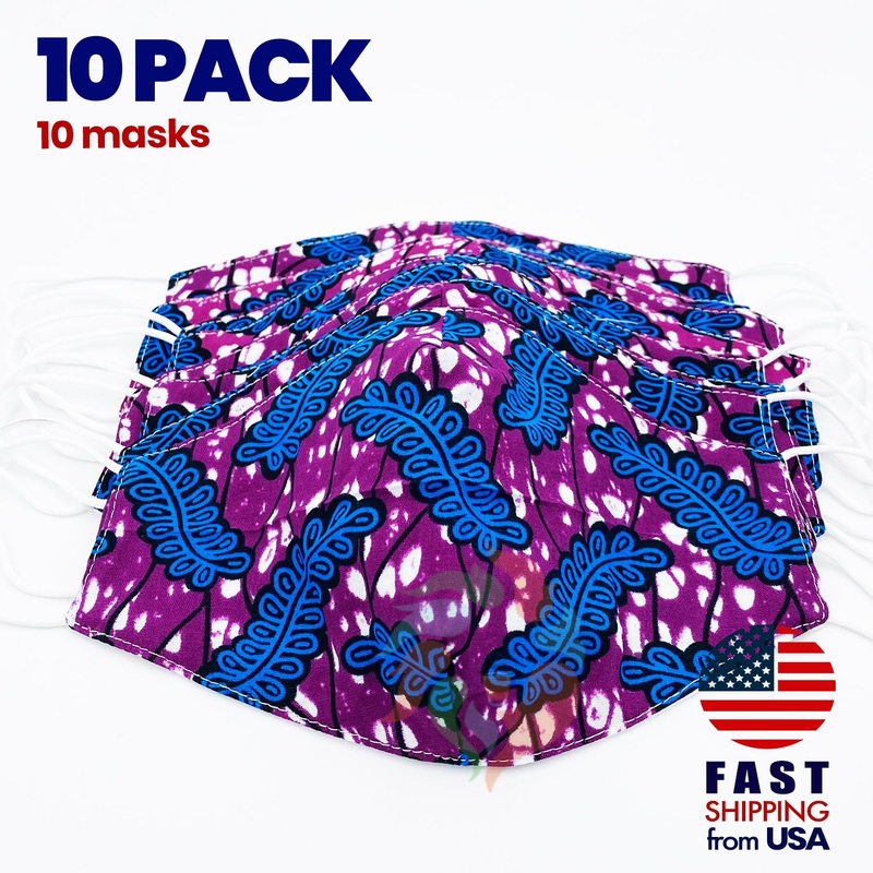 [10 BAG] African Print Cotton Wax Face Mask-F703 Standard Adult One Size