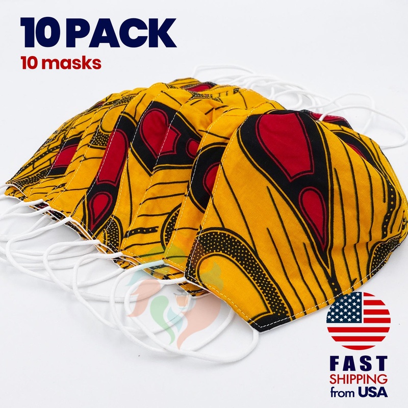 [10 BAG] African Print Cotton Wax Face Mask-F771 Standard Adult One Size