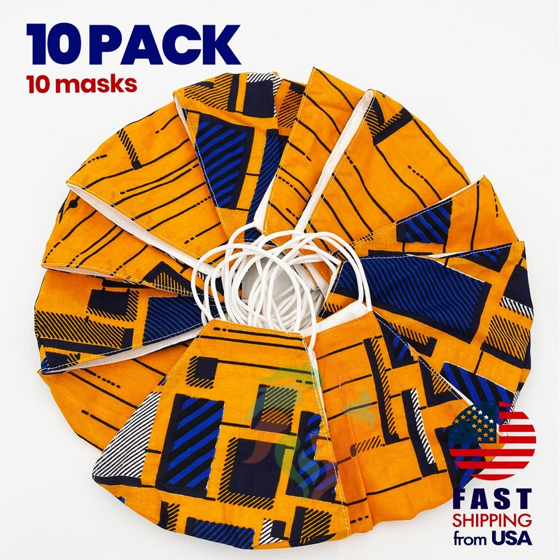 [10 BAG] African Print Cotton Wax Face Mask-M002 Standard Adult One Size
