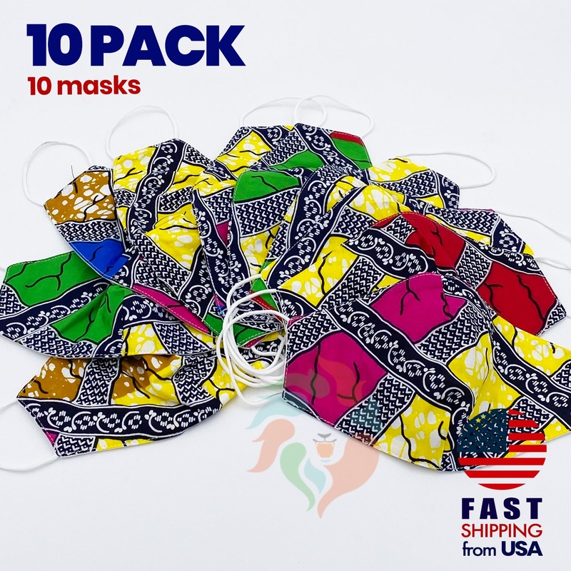 [10 BAG] African Print Cotton Wax Face Mask-M004 Standard Adult One Size