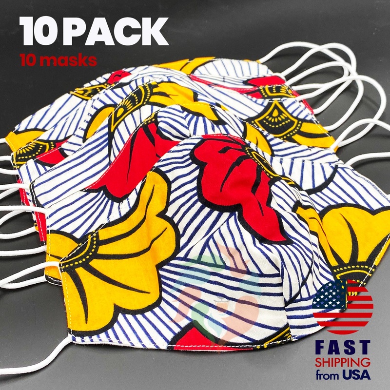 [10 BAG] African Print Cotton Wax Face Mask-OEM1 Standard Adult One Size