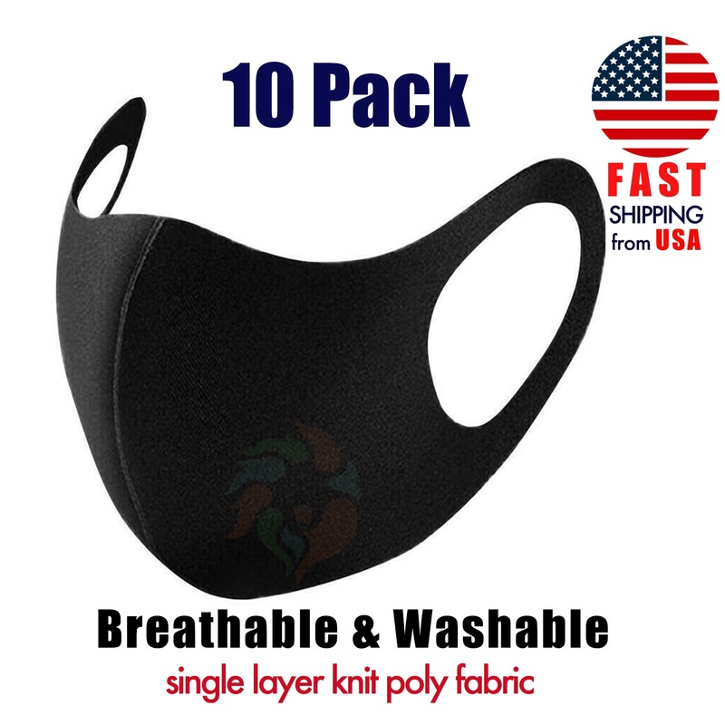 [10 PACK] Black Washable Reusable One Layer Fabric Mask 10pcs