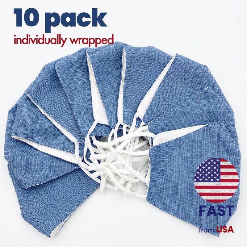 [10 PACK] Light Blue Cotton Double Layer Mask Adult One Size