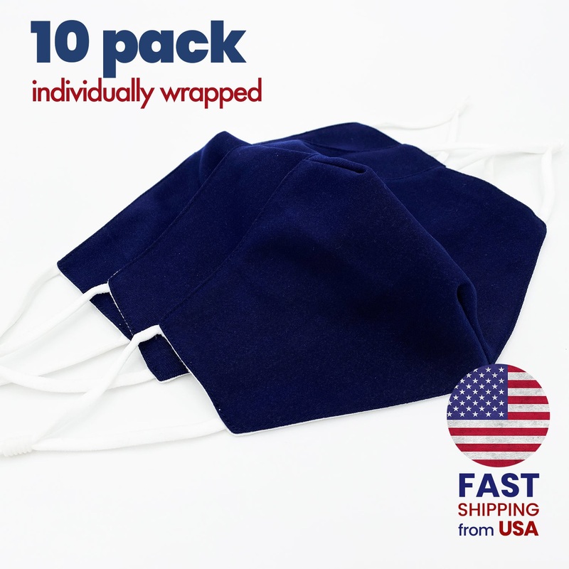 [10 PACK] Navy Blue Cotton Double Layer Mask Adult One Size