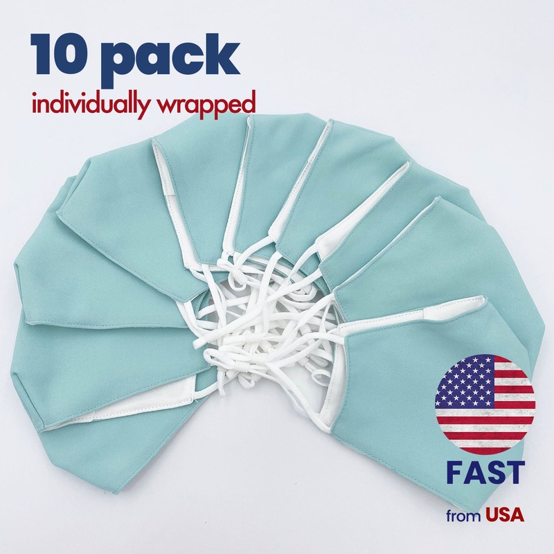 [10 PACK] Robins Egg Blue Cotton Double Layer Mask Adult One Size