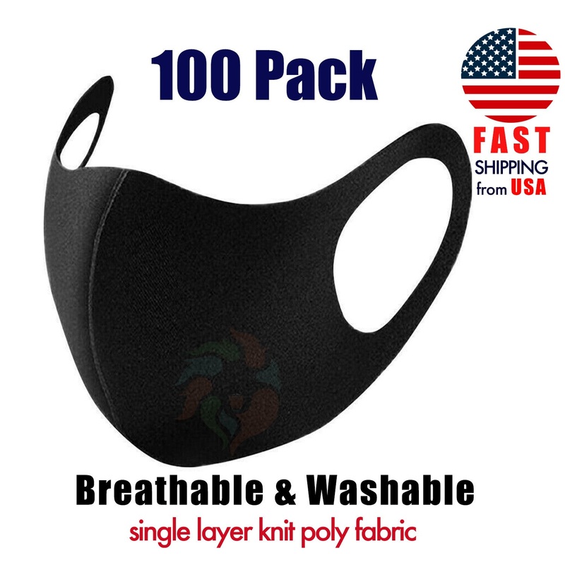 [100 PACK] Black Washable Reusable One Layer Fabric Mask 100pcs