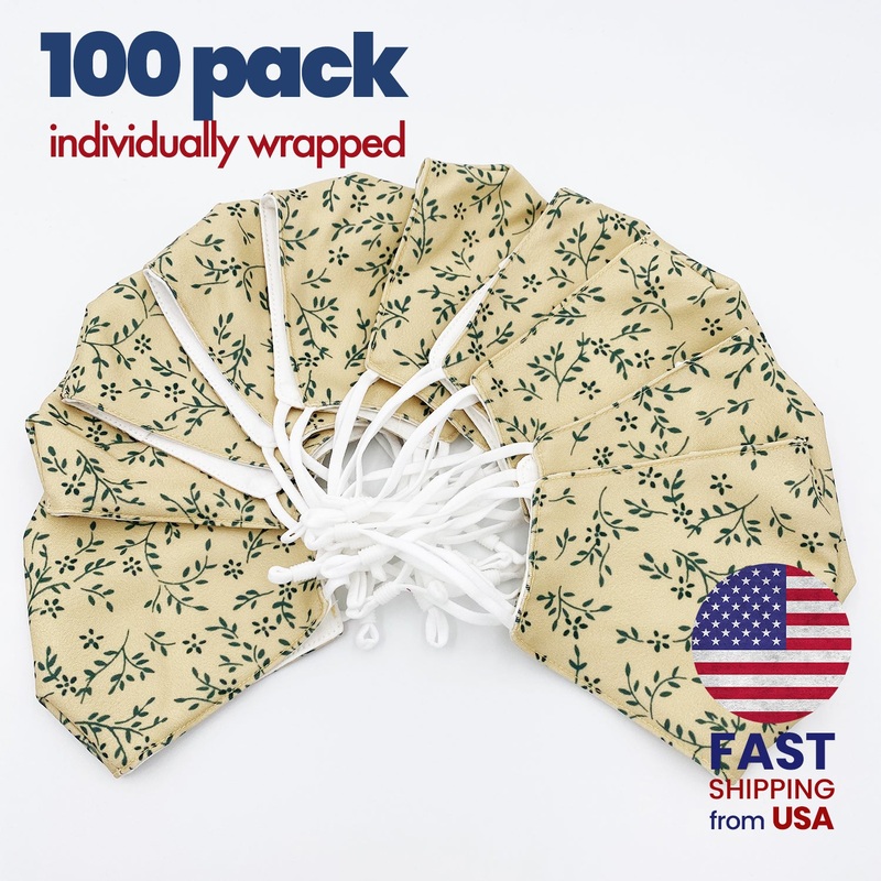 [100 PACK] Botanical Print Cotton Double Layer Mask Adult One Size