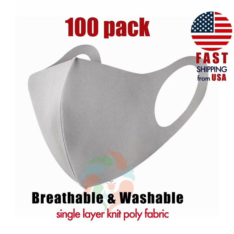[100 PACK] Gray Face Mask 1-LAYER Fabric S/M Adult S/M