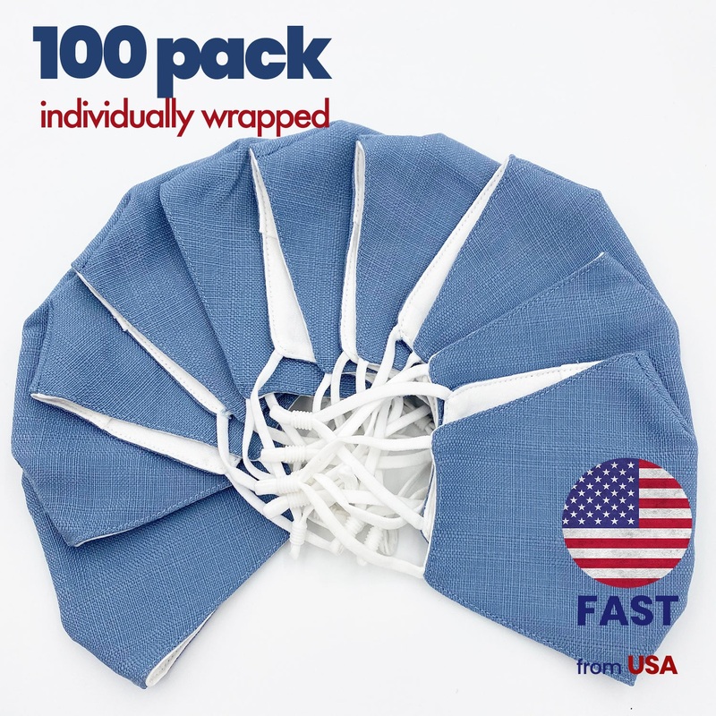 [100 PACK] Light Blue Cotton Double Layer Mask Adult One Size