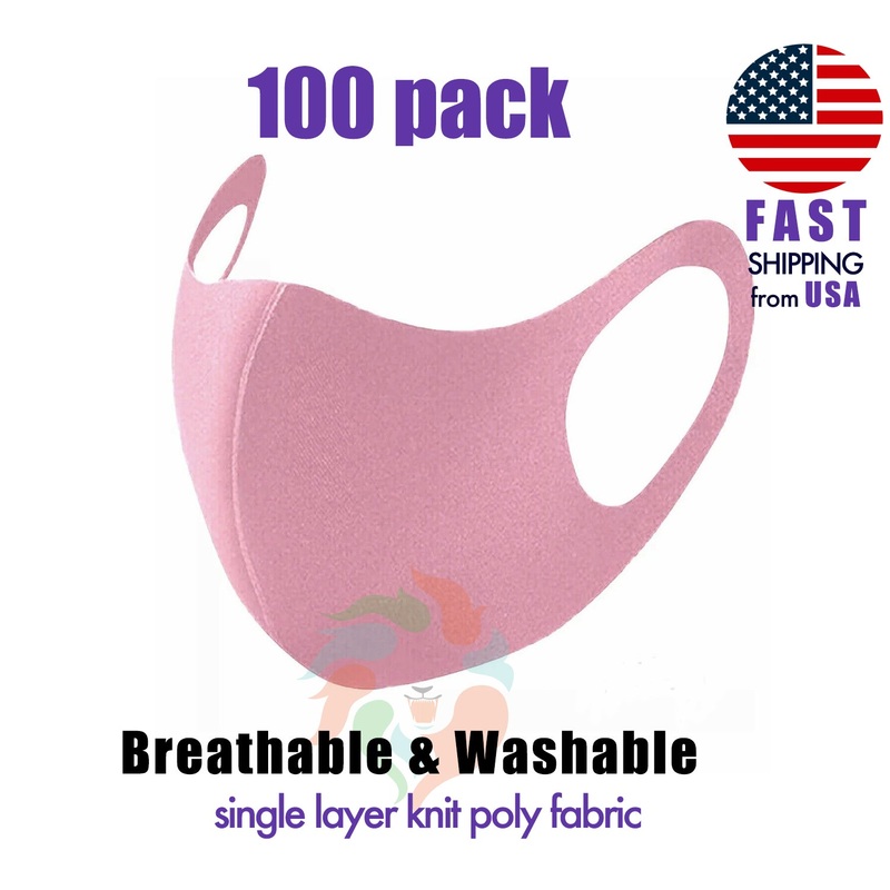 [100 PACK] Pink Face Mask 1-LAYER Fabric S/M Adult S/M