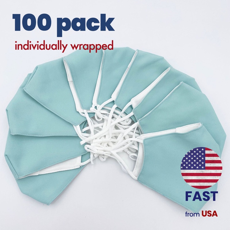 [100 PACK] Robins Egg Blue Cotton Double Layer Mask Adult One Size