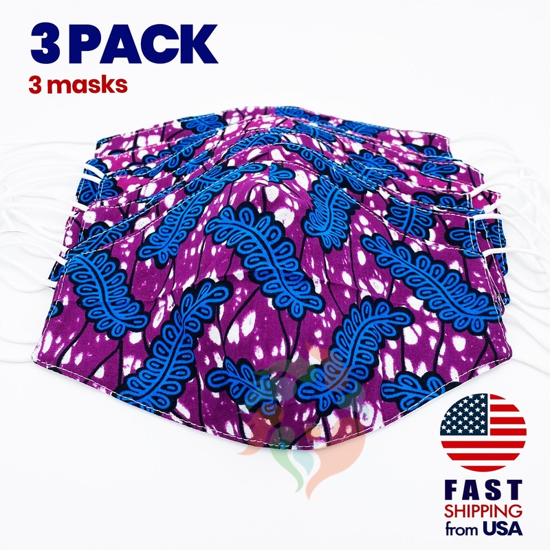 [3 BAG] African Print Cotton Wax Face Mask-F703 Standard Adult One Size