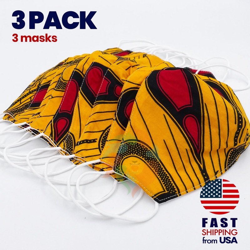[3 BAG] African Print Cotton Wax Face Mask-F771 Standard Adult One Size
