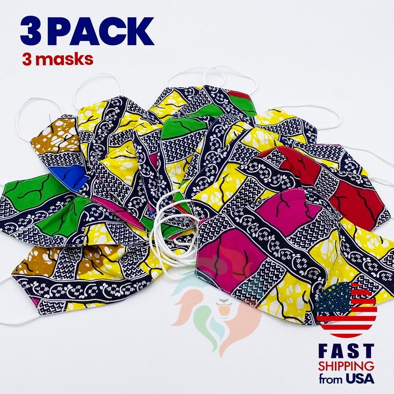 [3 BAG] African Print Cotton Wax Face Mask-M004 Standard Adult One Size