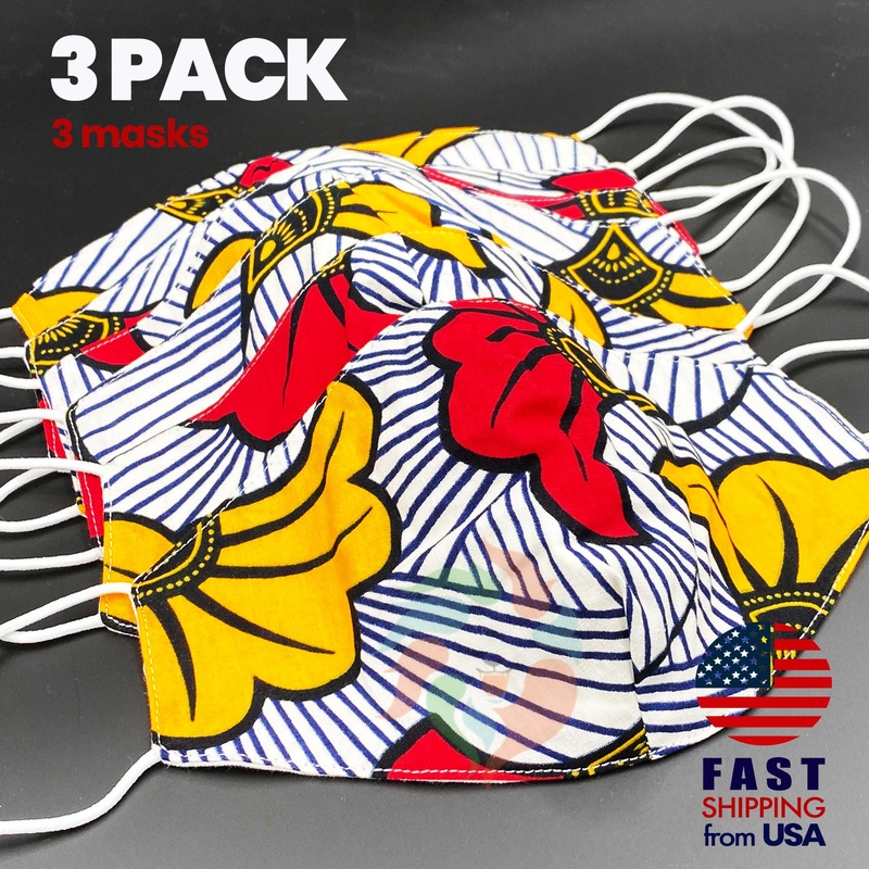 [3 BAG] African Print Cotton Wax Face Mask-OEM1 Standard Adult One Size