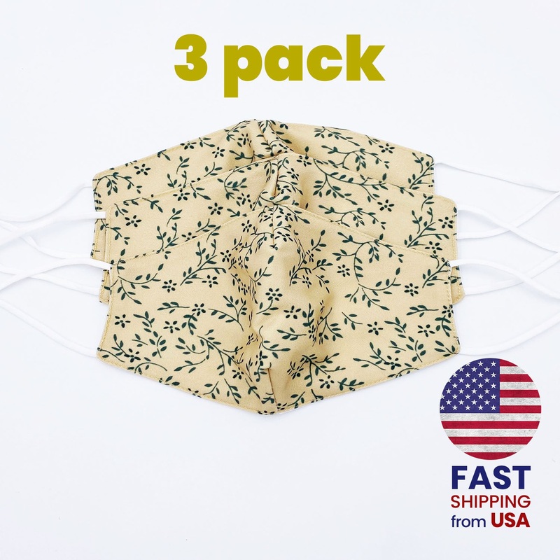 [3 PACK] Botanical Print Cotton Double Layer Mask Adult One Size