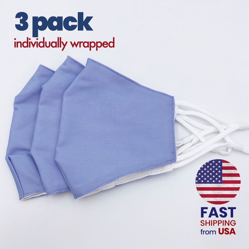 [3 PACK] Lavender Blue Cotton Double Layer Mask Adult One Size