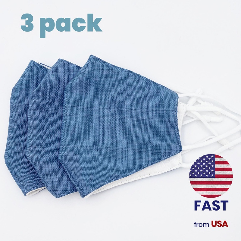 [3 PACK] Light Blue Cotton Double Layer Mask Adult One Size