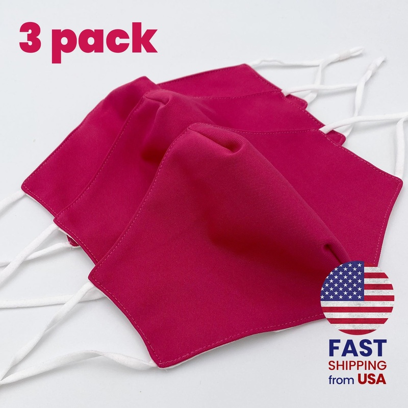 [3 PACK] Magenta Ruby Pink Cotton Double Layer Mask Adult One Size
