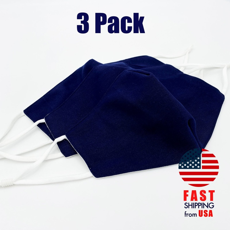 [3 PACK] Navy Blue Cotton Double Layer Mask Adult One Size