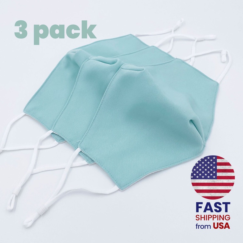 [3 PACK] Robins Egg Blue Cotton Double Layer Mask Adult One Size